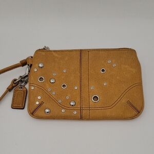 Coach Camel Tan Leather Wristlet with Silver Studs